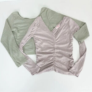 NEW Poof Girl Shirts Girls Size Large Set of 2 Green and Purple Knit NWOT